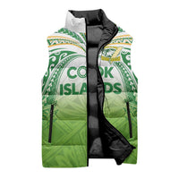 Custom Cook Islands Rugby League Sleeveless Puffer Jacket Tatau Tribal Motifs-Light Green Color - Polynesian Pride