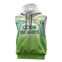 Custom Cook Islands Rugby League Sleeveless Zip Hoodie Tatau Tribal Motifs-Light Green Color - Polynesian Pride
