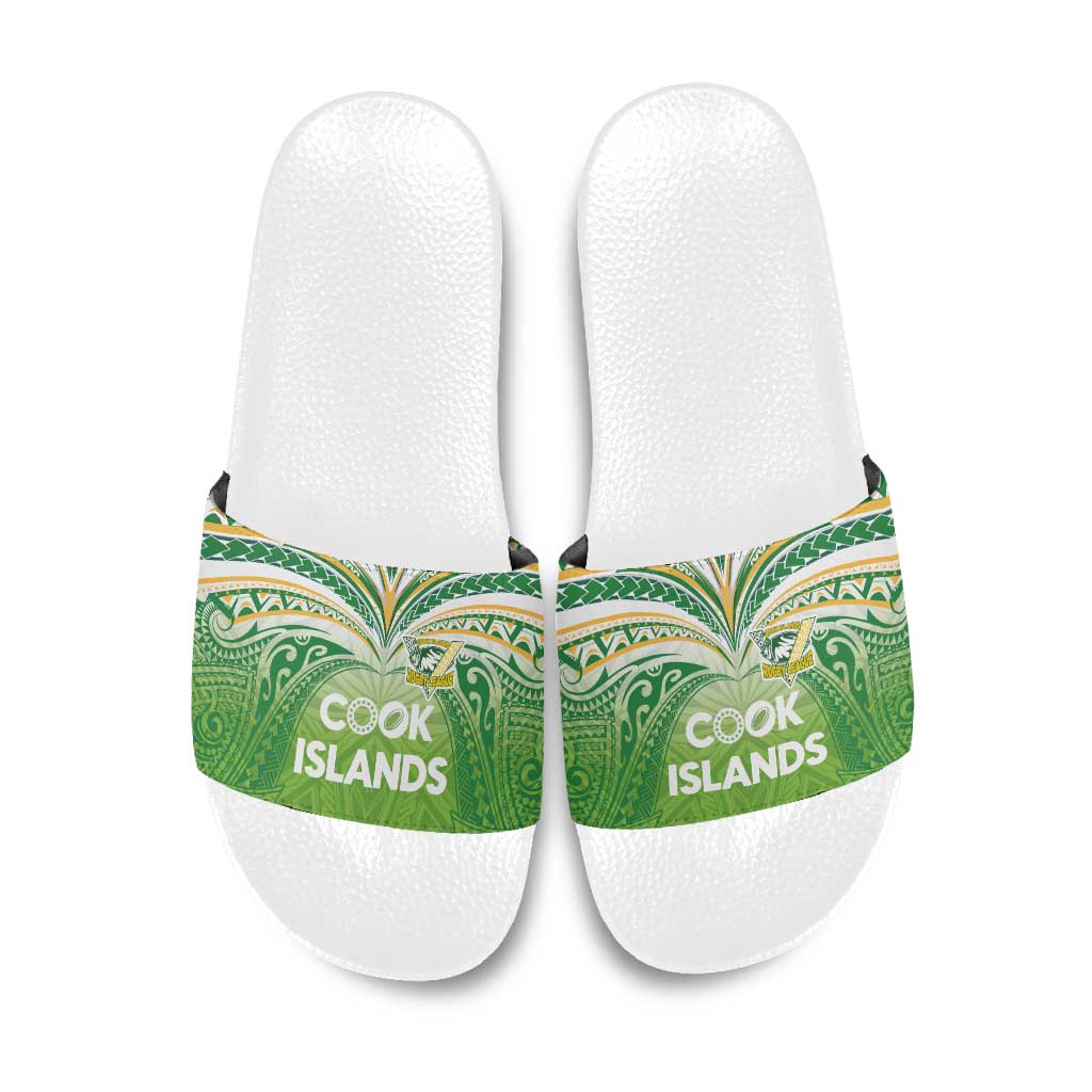 Cook Islands Rugby League Slide Sandals Tatau Tribal Motifs-Light Green Color - Polynesian Pride