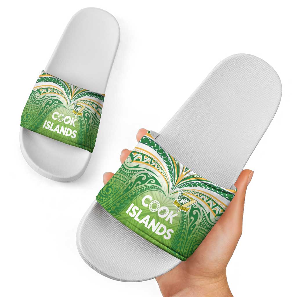 Cook Islands Rugby League Slide Sandals Tatau Tribal Motifs-Light Green Color - Polynesian Pride