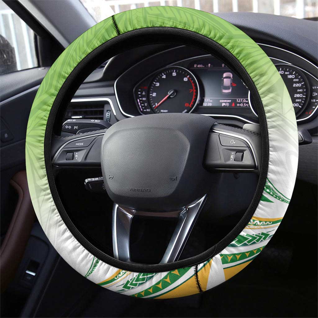 Cook Islands Rugby League Steering Wheel Cover Tatau Tribal Motifs-Light Green Color - Polynesian Pride