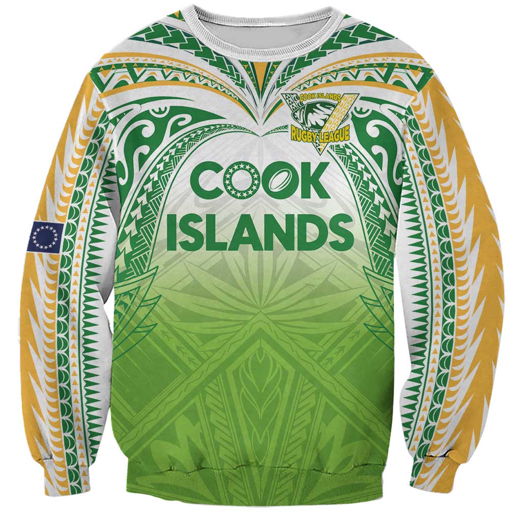 Custom Cook Islands Rugby League Sweatshirt Tatau Tribal Motifs-Light Green Color - Polynesian Pride