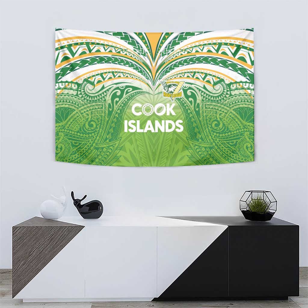 Cook Islands Rugby League Tapestry Tatau Tribal Motifs-Light Green Color - Polynesian Pride