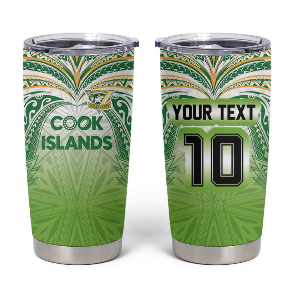 Custom Cook Islands Rugby League Tumbler Cup Tatau Tribal Motifs-Light Green Color - Polynesian Pride