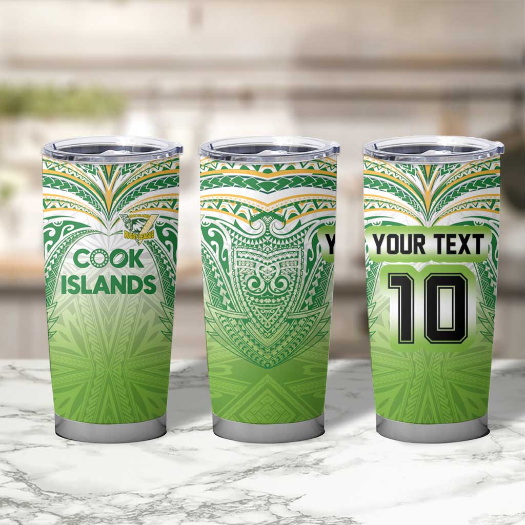 Custom Cook Islands Rugby League Tumbler Cup Tatau Tribal Motifs-Light Green Color - Polynesian Pride