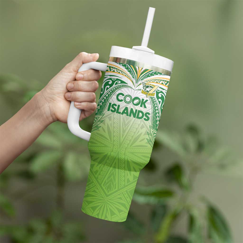 Custom Cook Islands Rugby League Tumbler With Handle Tatau Tribal Motifs-Light Green Color - Polynesian Pride