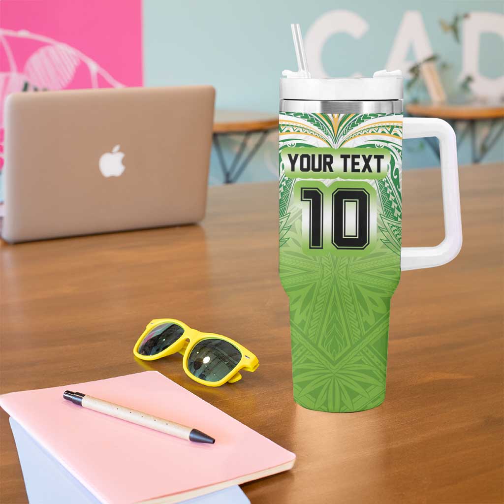 Custom Cook Islands Rugby League Tumbler With Handle Tatau Tribal Motifs-Light Green Color - Polynesian Pride