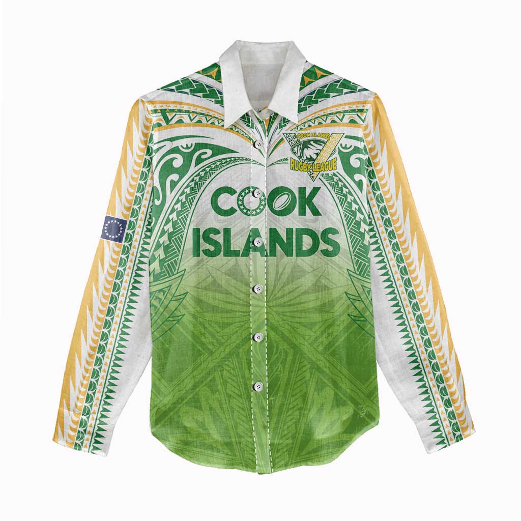 Custom Cook Islands Rugby League Women Casual Shirt Tatau Tribal Motifs-Light Green Color - Polynesian Pride