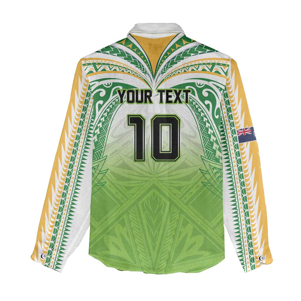 Custom Cook Islands Rugby League Women Casual Shirt Tatau Tribal Motifs-Light Green Color - Polynesian Pride