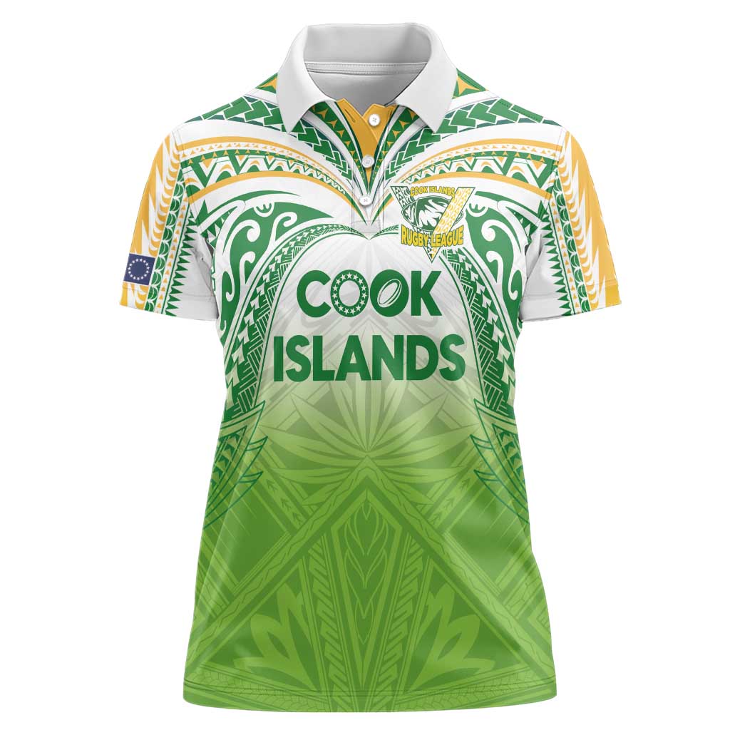 Custom Cook Islands Rugby League Women Polo Shirt Tatau Tribal Motifs-Light Green Color - Polynesian Pride