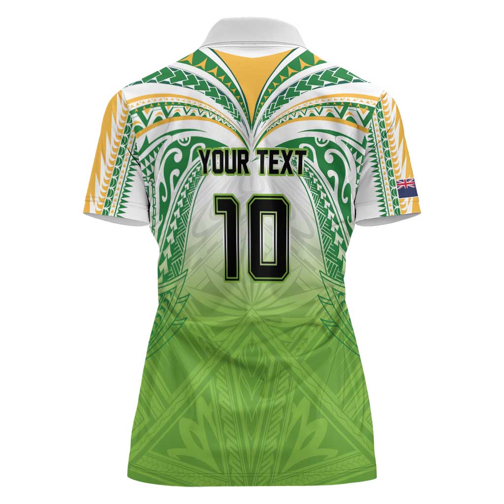 Custom Cook Islands Rugby League Women Polo Shirt Tatau Tribal Motifs-Light Green Color - Polynesian Pride