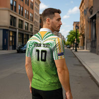 Custom Cook Islands Rugby League Zipper Polo Shirt Tatau Tribal Motifs-Light Green Color - Polynesian Pride