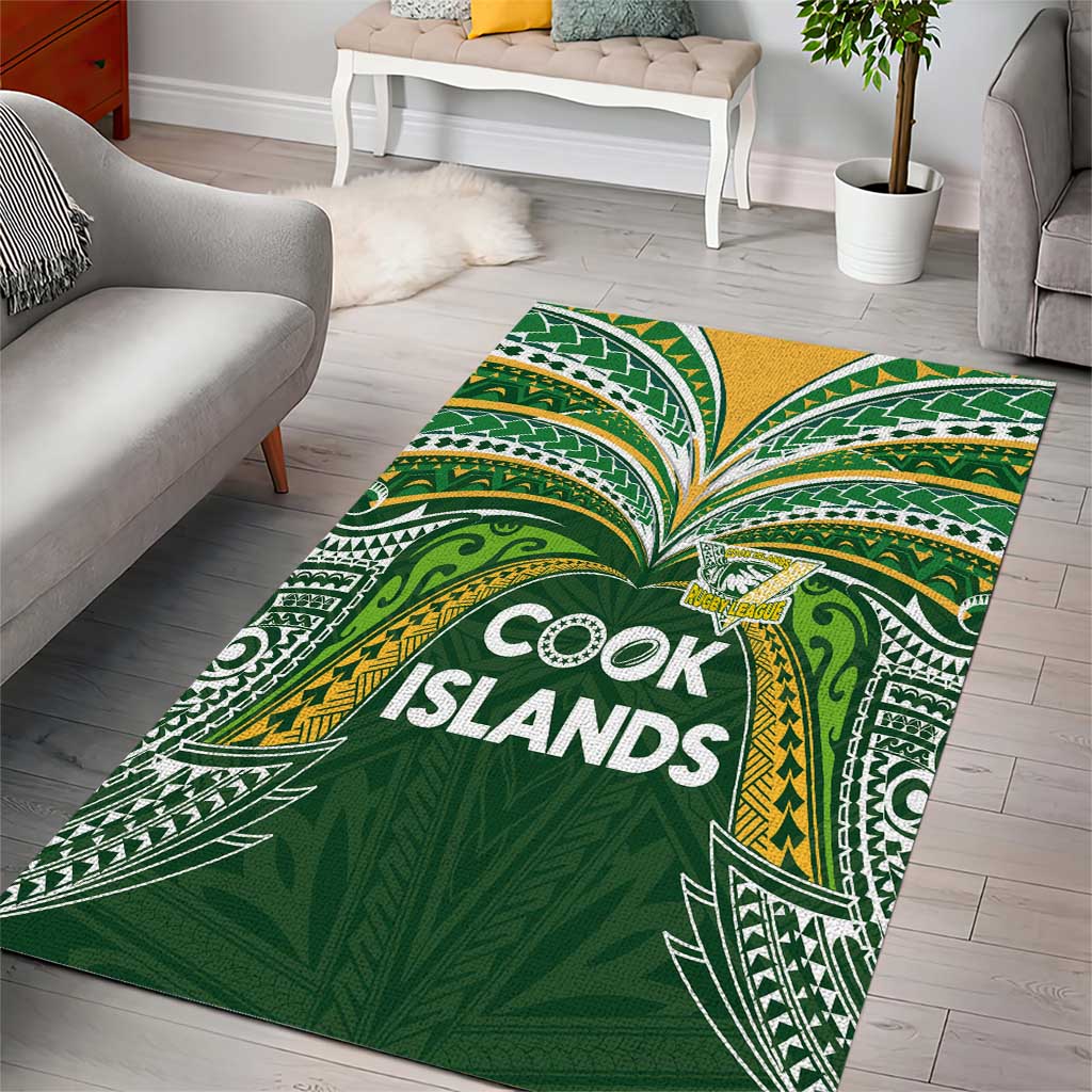 Cook Islands Rugby League Area Rug Tatau Tribal Motifs-Dark Green Color - Polynesian Pride