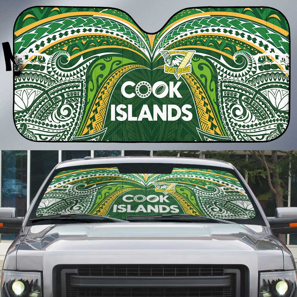 Cook Islands Rugby League Auto Sun Shade Tatau Tribal Motifs-Dark Green Color - Polynesian Pride