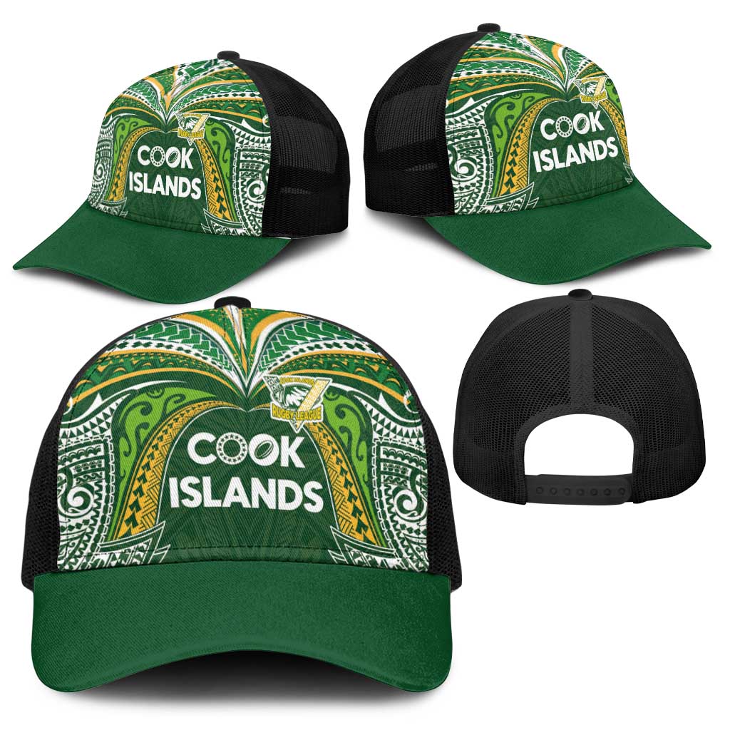 Cook Islands Rugby League Baseball Net Cap Tatau Tribal Motifs-Dark Green Color - Polynesian Pride
