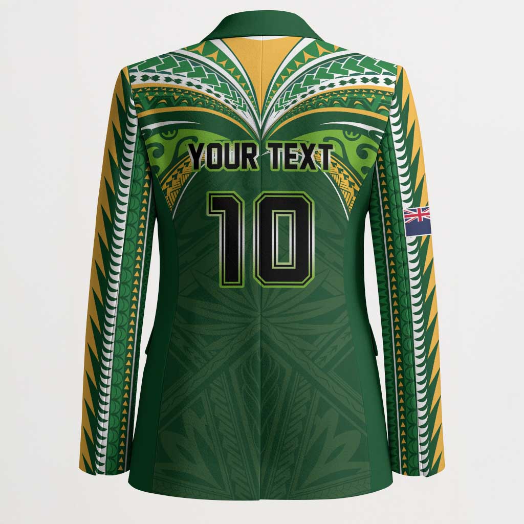 Custom Cook Islands Rugby League Blazer Tatau Tribal Motifs-Dark Green Color - Polynesian Pride