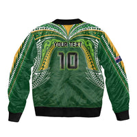 Custom Cook Islands Rugby League Bomber Jacket Tatau Tribal Motifs-Dark Green Color - Polynesian Pride