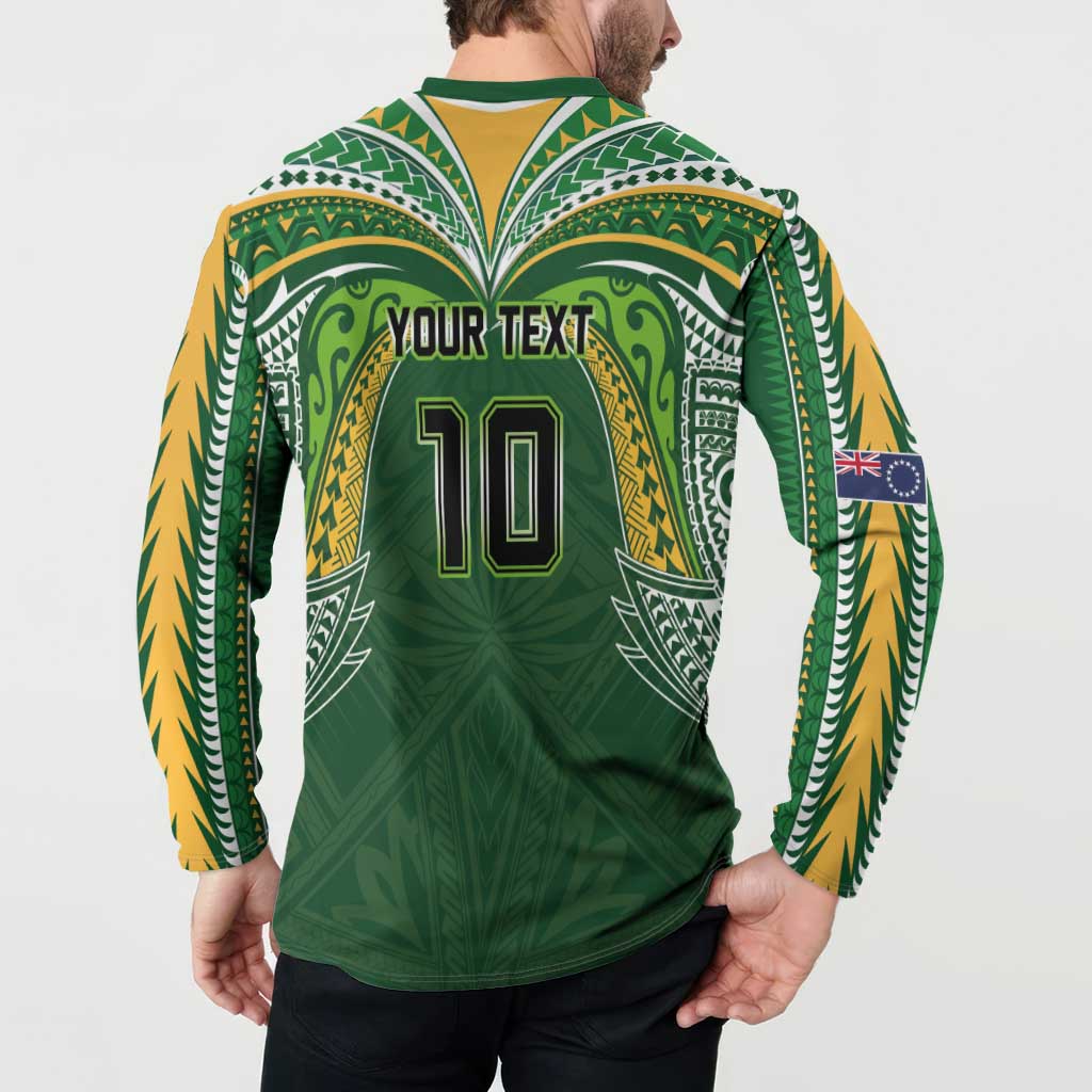 Custom Cook Islands Rugby League Button Sweatshirt Tatau Tribal Motifs-Dark Green Color - Polynesian Pride