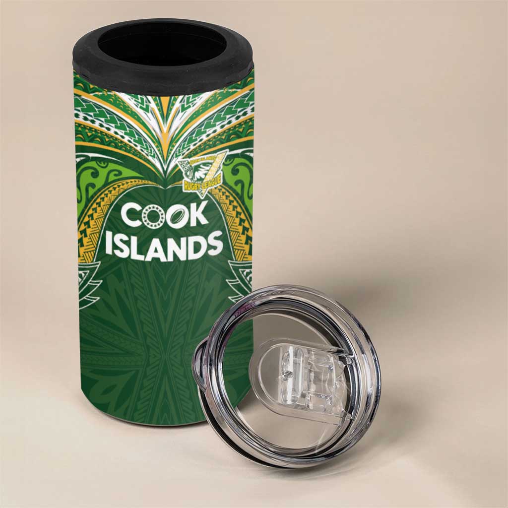Custom Cook Islands Rugby League 4 in 1 Can Cooler Tumbler Tatau Tribal Motifs-Dark Green Color - Polynesian Pride
