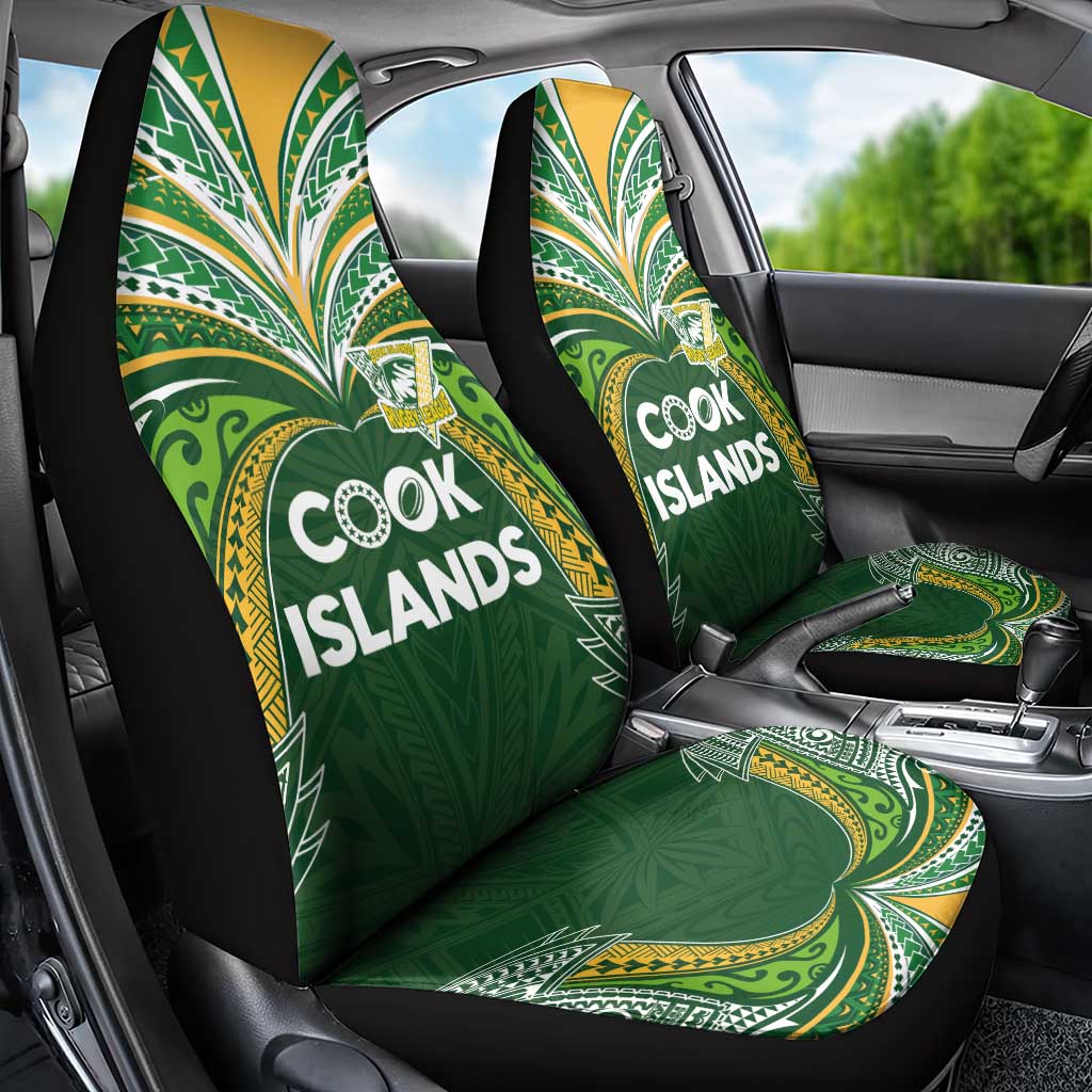 Cook Islands Rugby League Car Seat Cover Tatau Tribal Motifs-Dark Green Color - Polynesian Pride