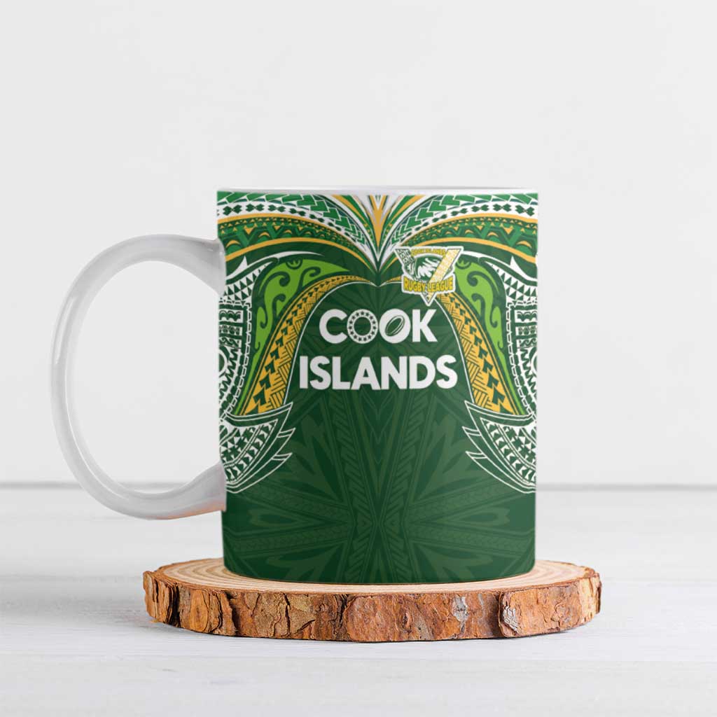 Custom Cook Islands Rugby League Ceramic Mug Tatau Tribal Motifs-Dark Green Color - Polynesian Pride