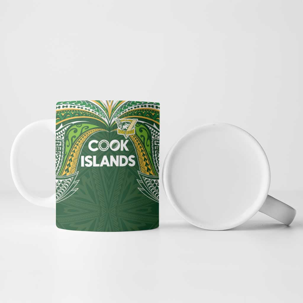 Custom Cook Islands Rugby League Ceramic Mug Tatau Tribal Motifs-Dark Green Color - Polynesian Pride