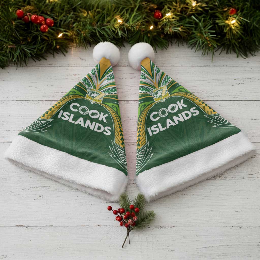 Cook Islands Rugby League Christmas Santa Hat Tatau Tribal Motifs-Dark Green Color - Polynesian Pride