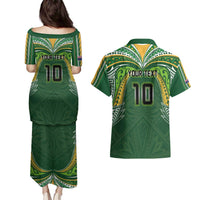 Custom Cook Islands Rugby League Couples Matching Puletasi and Hawaiian Shirt Tatau Tribal Motifs-Dark Green Color - Polynesian Pride
