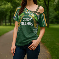 Custom Cook Islands Rugby League Cross Shoulder Shirt Tatau Tribal Motifs-Dark Green Color - Polynesian Pride