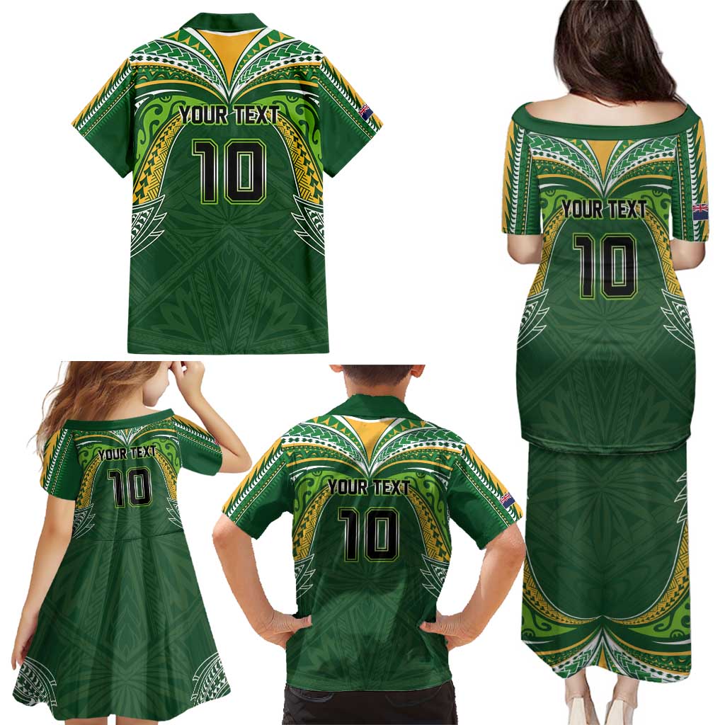 Custom Cook Islands Rugby League Family Matching Puletasi and Hawaiian Shirt Tatau Tribal Motifs-Dark Green Color - Polynesian Pride