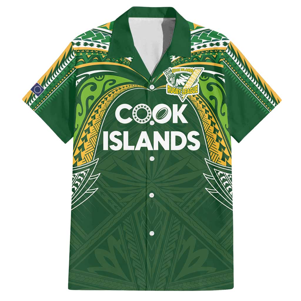 Custom Cook Islands Rugby League Family Matching Summer Maxi Dress and Hawaiian Shirt Tatau Tribal Motifs-Dark Green Color - Polynesian Pride