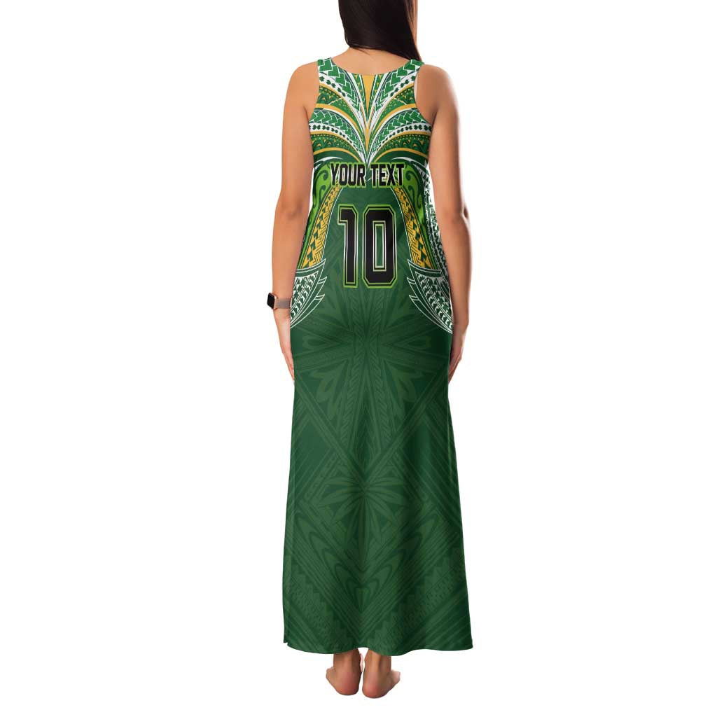 Custom Cook Islands Rugby League Family Matching Tank Maxi Dress and Hawaiian Shirt Tatau Tribal Motifs-Dark Green Color - Polynesian Pride