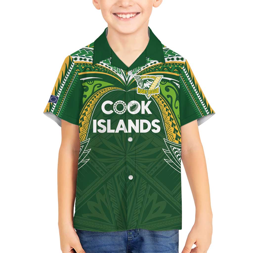 Custom Cook Islands Rugby League Family Matching Tank Maxi Dress and Hawaiian Shirt Tatau Tribal Motifs-Dark Green Color - Polynesian Pride