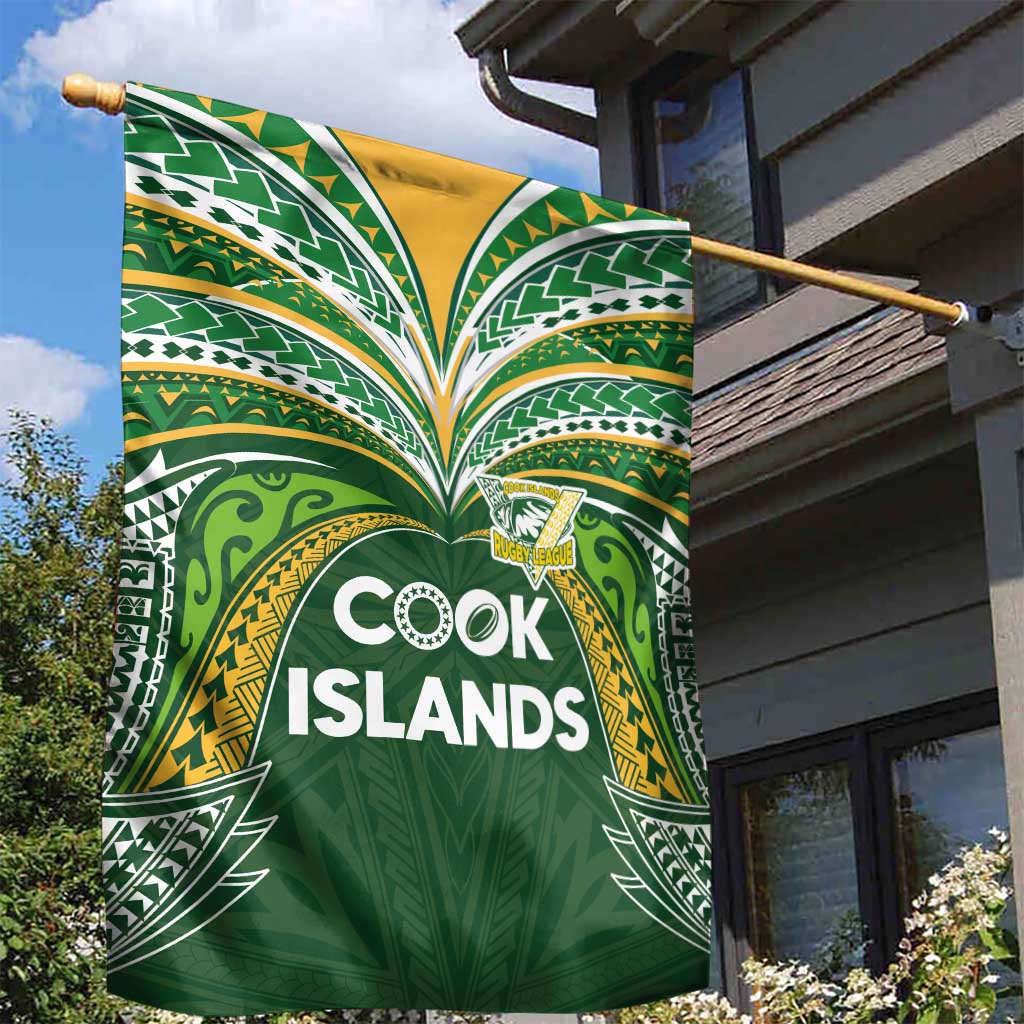 Cook Islands Rugby League Garden Flag Tatau Tribal Motifs-Dark Green Color - Polynesian Pride
