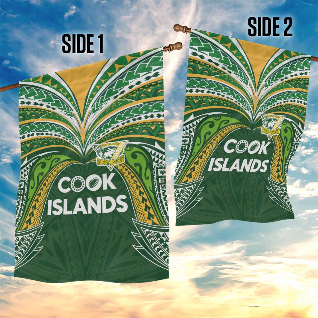 Cook Islands Rugby League Garden Flag Tatau Tribal Motifs-Dark Green Color - Polynesian Pride
