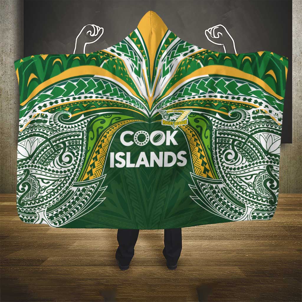 Cook Islands Rugby League Hooded Blanket Tatau Tribal Motifs-Dark Green Color - Polynesian Pride