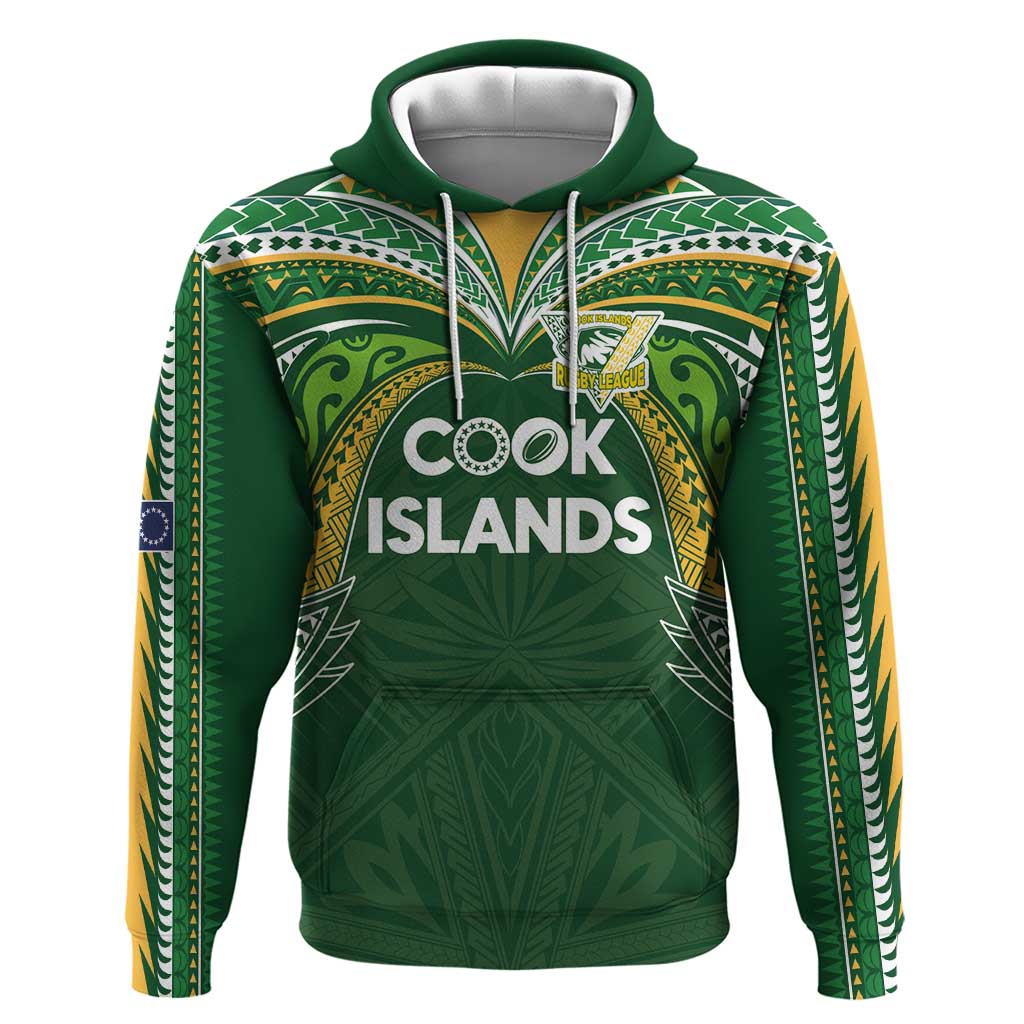 Custom Cook Islands Rugby League Hoodie Tatau Tribal Motifs-Dark Green Color - Polynesian Pride