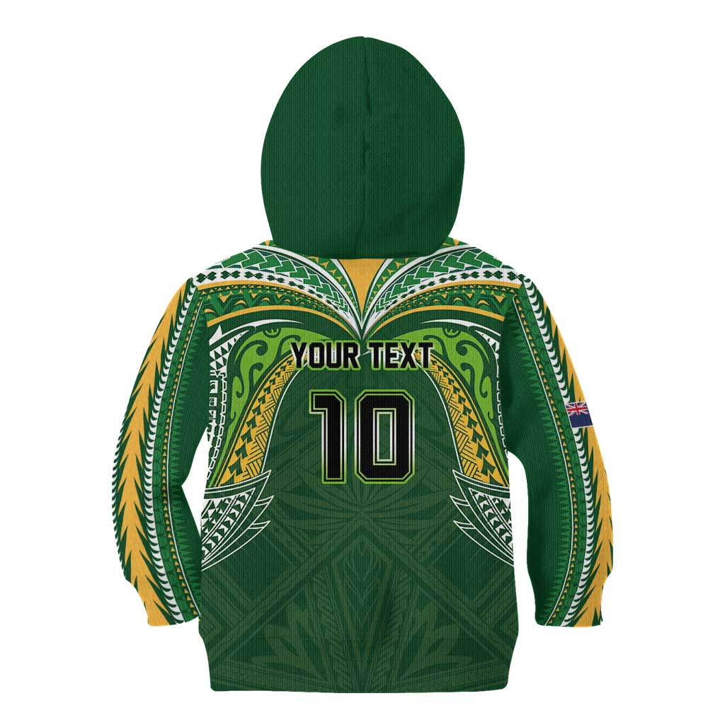 Custom Cook Islands Rugby League Kid Hoodie Tatau Tribal Motifs-Dark Green Color - Polynesian Pride