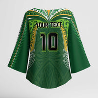 Custom Cook Islands Rugby League Kimono Sleeve Blouse Tatau Tribal Motifs-Dark Green Color - Polynesian Pride