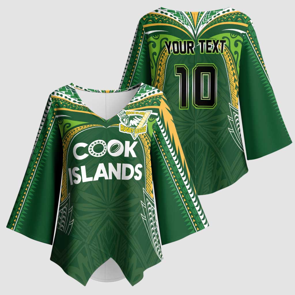 Custom Cook Islands Rugby League Kimono Sleeve Blouse Tatau Tribal Motifs-Dark Green Color - Polynesian Pride