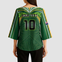 Custom Cook Islands Rugby League Kimono Sleeve Blouse Tatau Tribal Motifs-Dark Green Color - Polynesian Pride