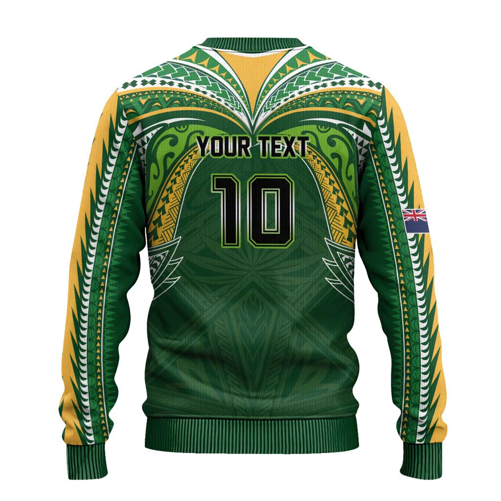 Custom Cook Islands Rugby League Ugly Christmas Sweater Tatau Tribal Motifs-Dark Green Color - Polynesian Pride