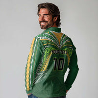 Custom Cook Islands Rugby League Long Sleeve Polo Shirt Tatau Tribal Motifs-Dark Green Color - Polynesian Pride