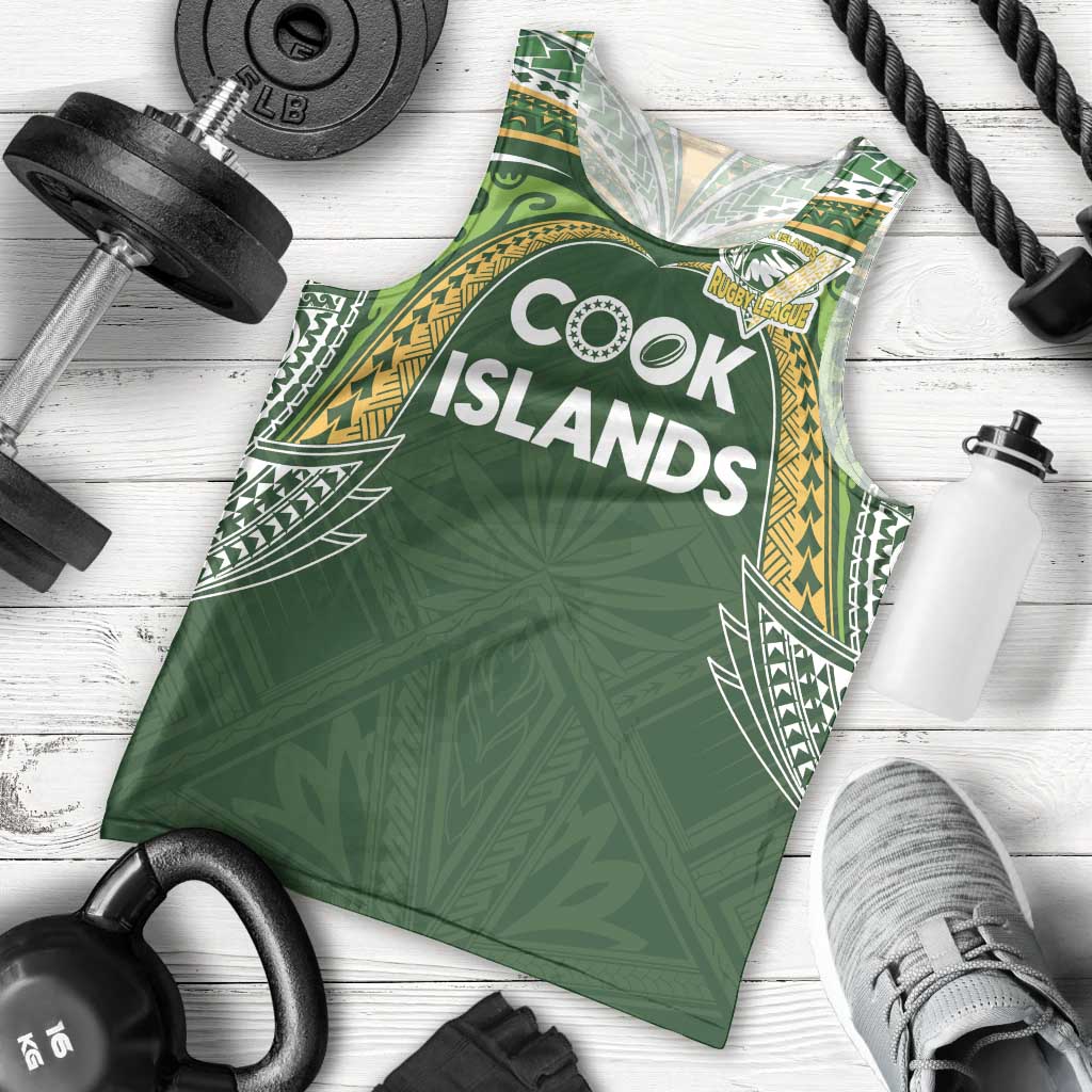 Custom Cook Islands Rugby League Men Tank Top Tatau Tribal Motifs-Dark Green Color - Polynesian Pride