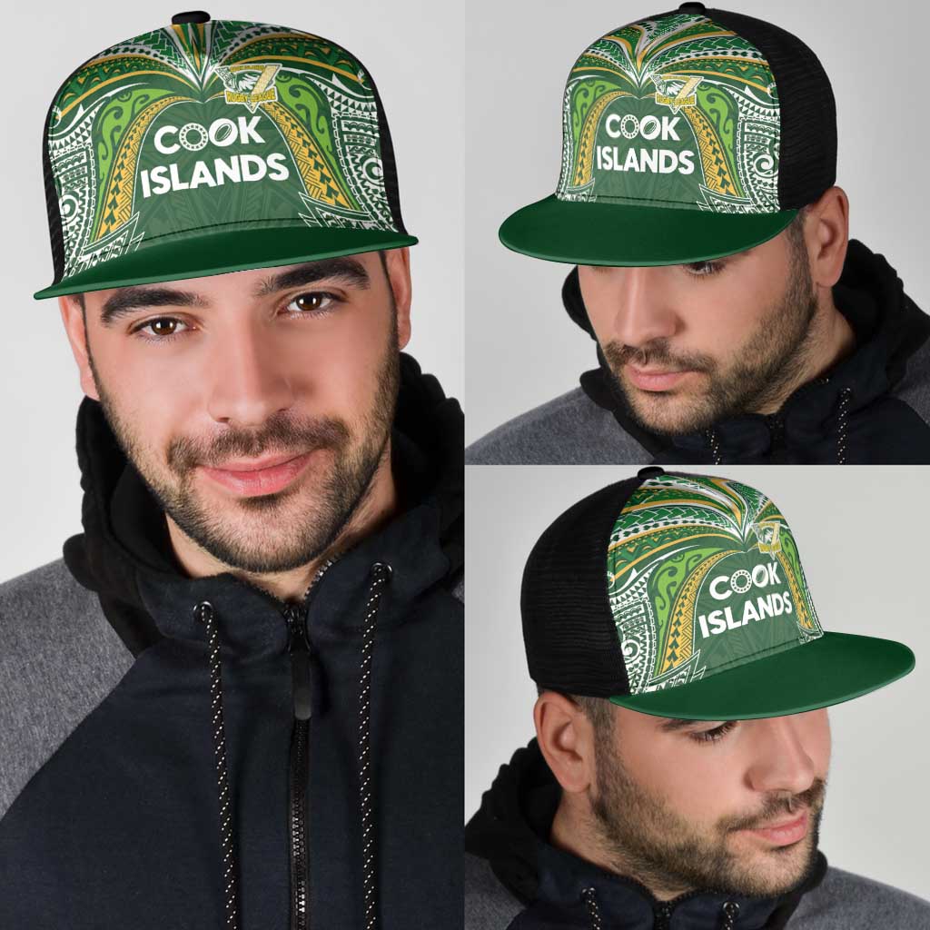 Cook Islands Rugby League Mesh Trucker Cap Tatau Tribal Motifs-Dark Green Color - Polynesian Pride