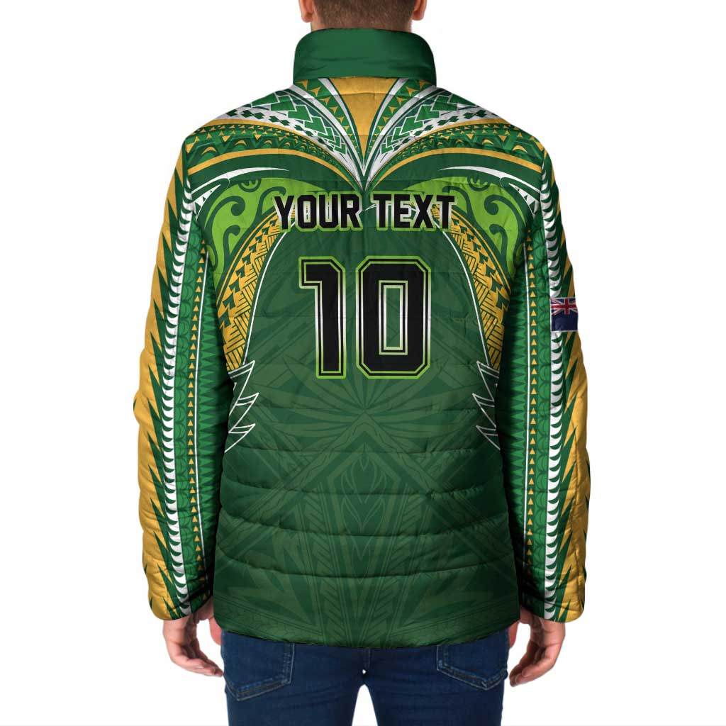 Custom Cook Islands Rugby League Padded Jacket Tatau Tribal Motifs-Dark Green Color - Polynesian Pride