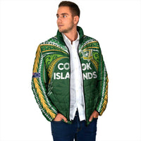 Custom Cook Islands Rugby League Padded Jacket Tatau Tribal Motifs-Dark Green Color - Polynesian Pride