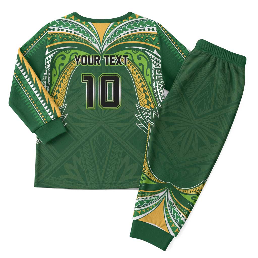Custom Cook Islands Rugby League Christmas Pajama Set Tatau Tribal Motifs-Dark Green Color - Polynesian Pride