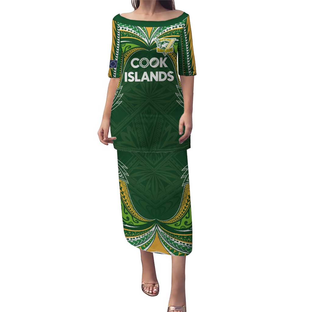 Custom Cook Islands Rugby League Puletasi Tatau Tribal Motifs-Dark Green Color - Polynesian Pride