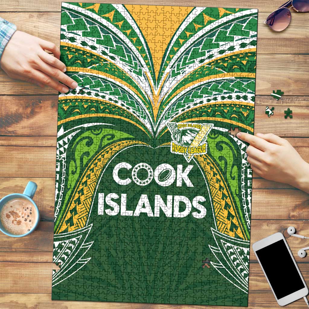 Cook Islands Rugby League Puzzle Tatau Tribal Motifs-Dark Green Color - Polynesian Pride